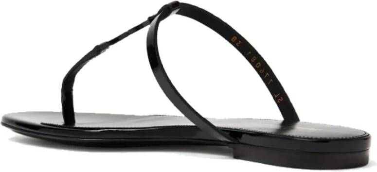 Saint Laurent Zwarte Leren Platte Sandalen Black Dames