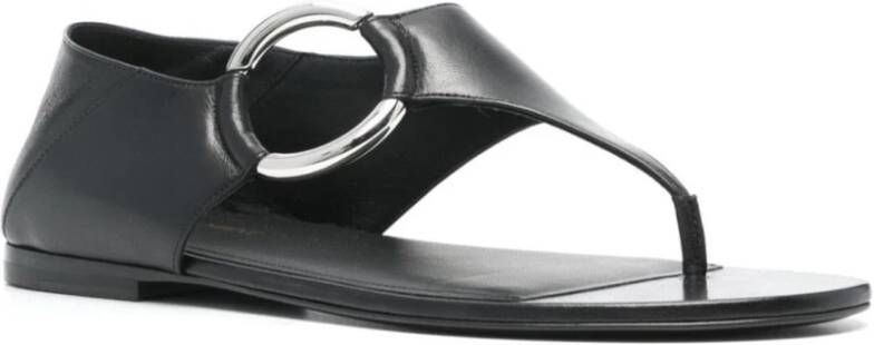 Saint Laurent Zwarte Leren Platte Sandalen Black Dames