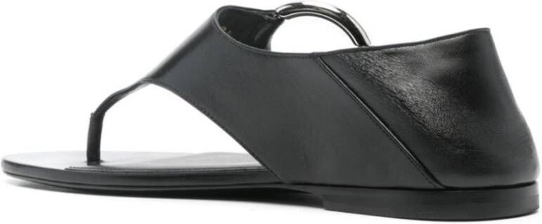 Saint Laurent Zwarte Leren Platte Sandalen Black Dames