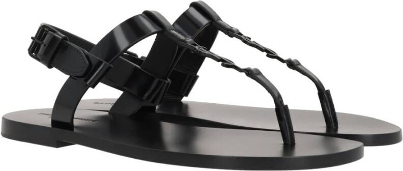 Saint Laurent Zwarte Leren Platte Sandalen Black Heren