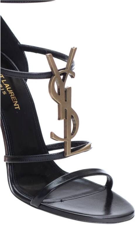 Saint Laurent Zwarte Leren Sandalen Black Dames