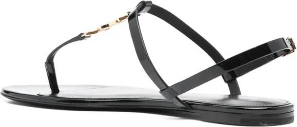 Saint Laurent Zwarte Leren Sandalen Black Dames