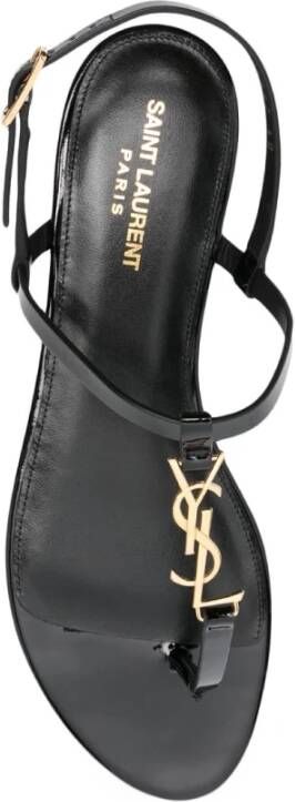 Saint Laurent Zwarte Leren Sandalen Black Dames