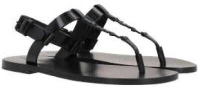 Saint Laurent Zwarte Leren Sandalen Black Heren