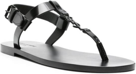 Saint Laurent Zwarte Leren Sandalen Black Heren