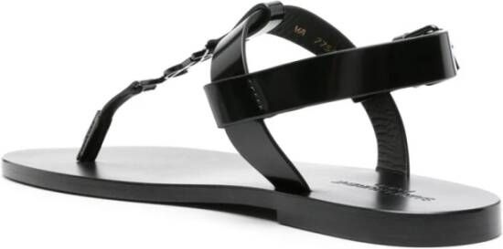 Saint Laurent Zwarte Leren Sandalen Black Heren