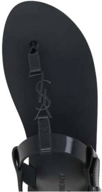 Saint Laurent Zwarte Leren Sandalen Black Heren