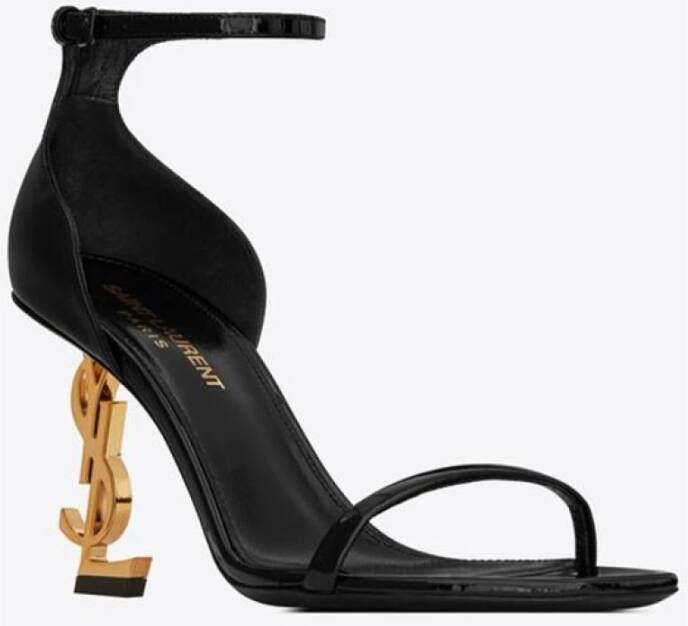 Saint Laurent Zwarte Leren Sandalen met Cassandre Hak Black Dames