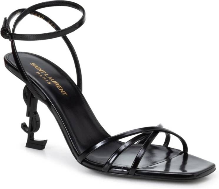 Saint Laurent Zwarte Leren Vierkante Neus Sandalen Black Dames