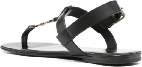 Saint Laurent Zwarte Logo Plaque Leren Sandalen Black Heren