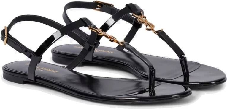 Saint Laurent Zwarte platte sandalen elegante stijl Black Dames