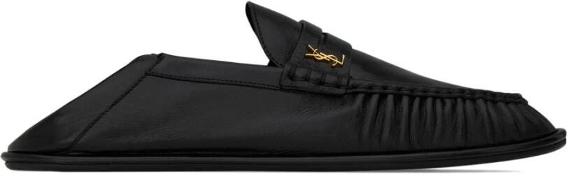 Saint Laurent Zwarte platte schoenen Cassandre goudkleurig metaal Black Heren