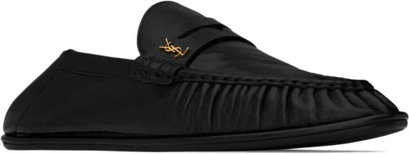 Saint Laurent Zwarte platte schoenen Cassandre goudkleurig metaal Black Heren