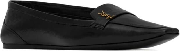 Saint Laurent Zwarte platte schoenen met metalen plaat Black Dames