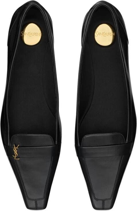 Saint Laurent Zwarte platte schoenen met metalen plaat Black Dames