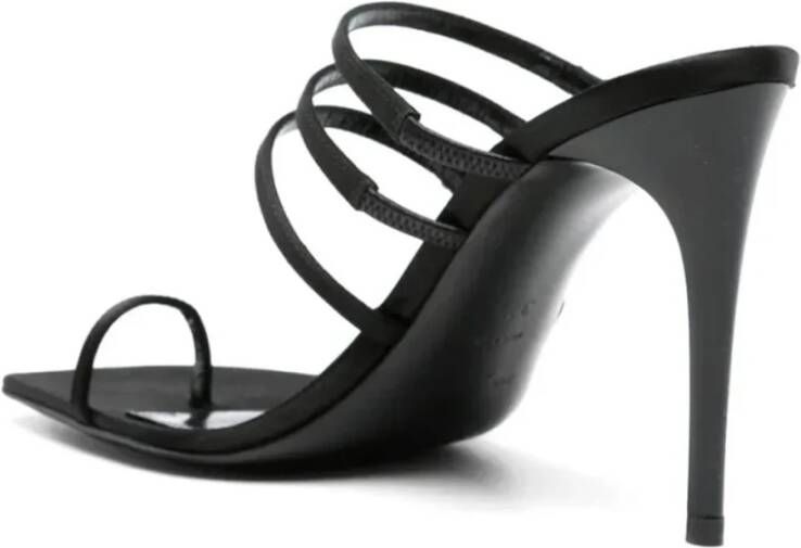 Saint Laurent Zwarte Satijnen Instap Sandalen Black Dames