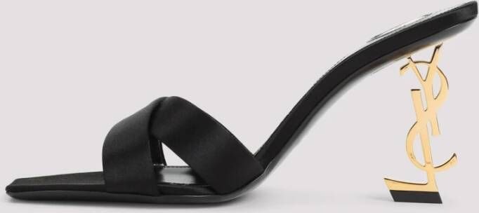 Saint Laurent Zwarte Satijnen Pantoffels met 8 5 cm Hak Black Dames