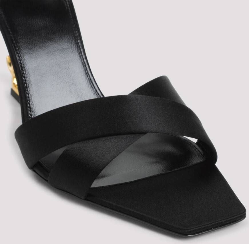 Saint Laurent Zwarte Satijnen Pantoffels met 8 5 cm Hak Black Dames