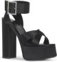 Saint Laurent Zwarte Satijnen Plateau Sandalen met Gekruiste Bandjes Black Dames - Thumbnail 2