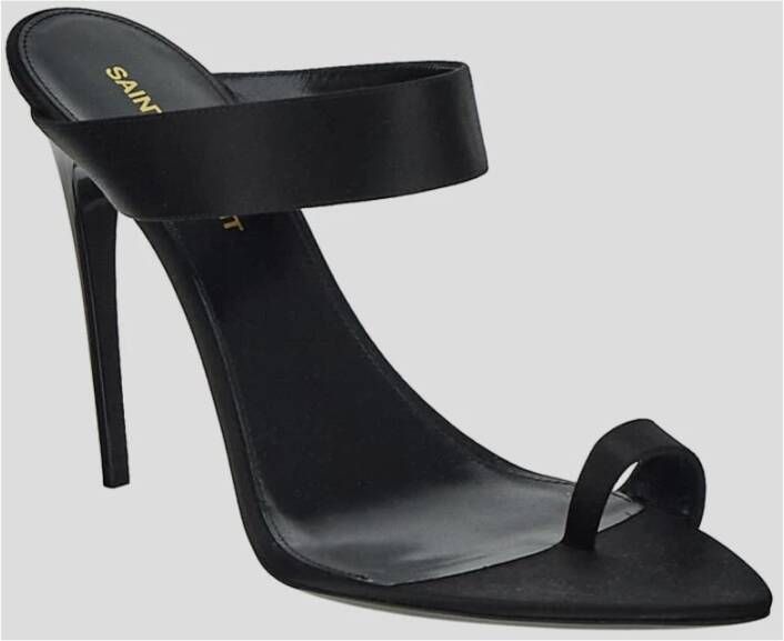 Saint Laurent Zwarte Satijnen Puntige Open-Toe Muiltjes Black Dames