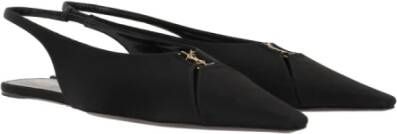 Saint Laurent Zwarte Satijnen Slingback Hakken Black Dames