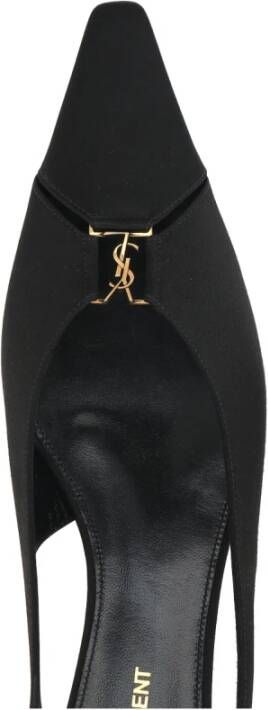 Saint Laurent Zwarte Satijnen Slingback Hakken Black Dames