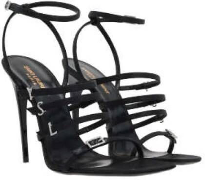 Saint Laurent Zwarte Strass Sandalen met YSL Initialen Black Dames