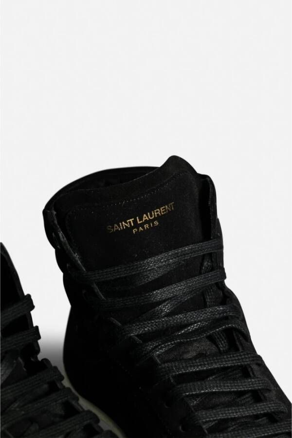 Saint Laurent Zwarte Suède High Top Sneakers Black Heren