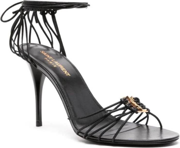 Saint Laurent Zwarte Vetersandalen Black Dames