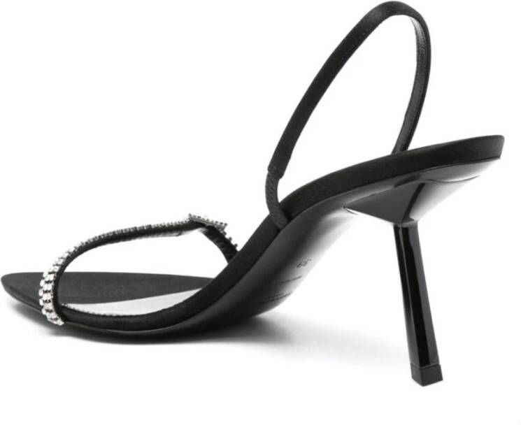 Saint Laurent Zwarte Zijden Sandalen met Kristaldetails Black Dames