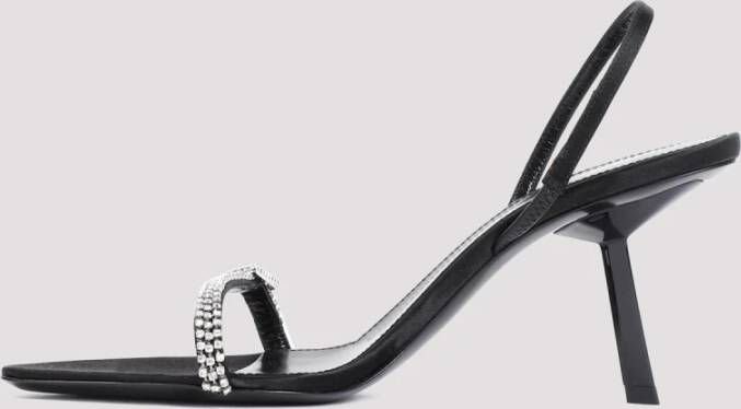 Saint Laurent Zwarte Zijden Sandalen met Strassband Black Dames