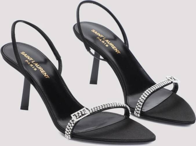 Saint Laurent Zwarte Zijden Sandalen met Strassband Black Dames