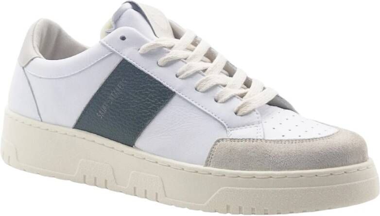 Saint Sneakers Witte Leren Sneakers Groene Streep White Heren