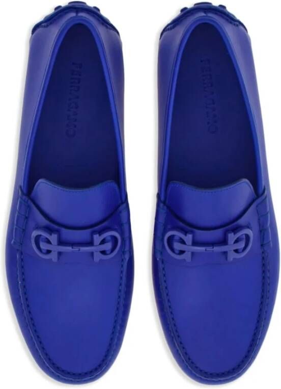 Salvatore Ferragamo Blauwe Logo Loafers Leren Schoenen Blue Heren