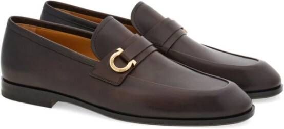 Salvatore Ferragamo Bruin Kalfsleer Metalen Band Zool Brown Heren