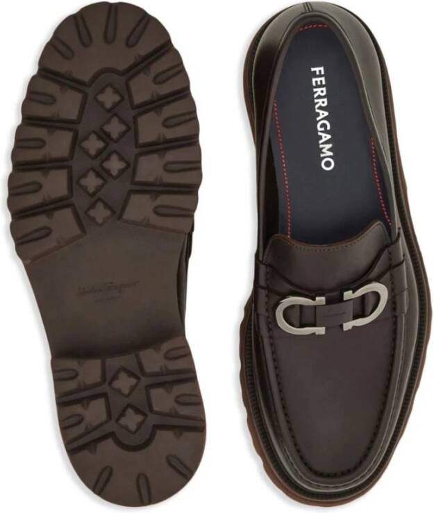 Salvatore Ferragamo Bruin Leren Platte Schoenen Gancini Gesp Brown Heren