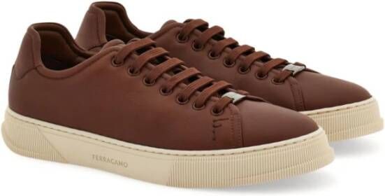 Salvatore Ferragamo Bruine leren lage sneakers Brown Heren