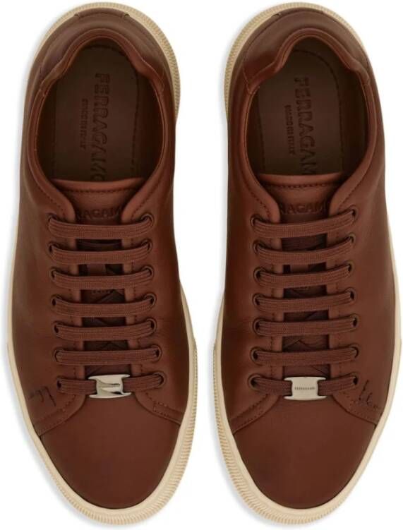 Salvatore Ferragamo Bruine leren lage sneakers Brown Heren