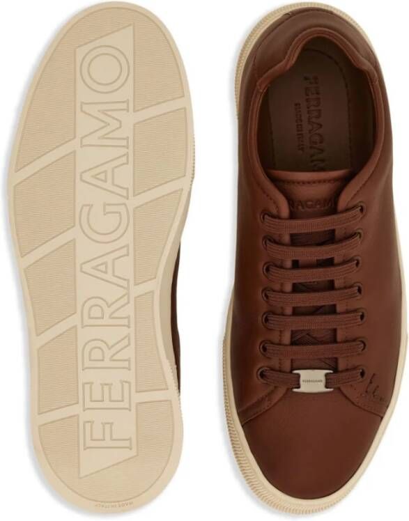 Salvatore Ferragamo Bruine leren lage sneakers Brown Heren