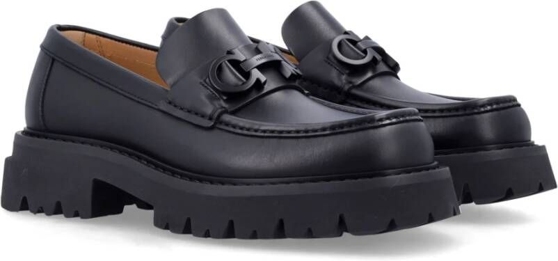 Salvatore Ferragamo Florian Leren Instaploafers met Iconische Gancini-details Black Heren