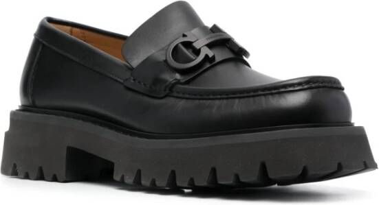 Salvatore Ferragamo Florian Square-Toe Leren Loafers Zwart Black Heren