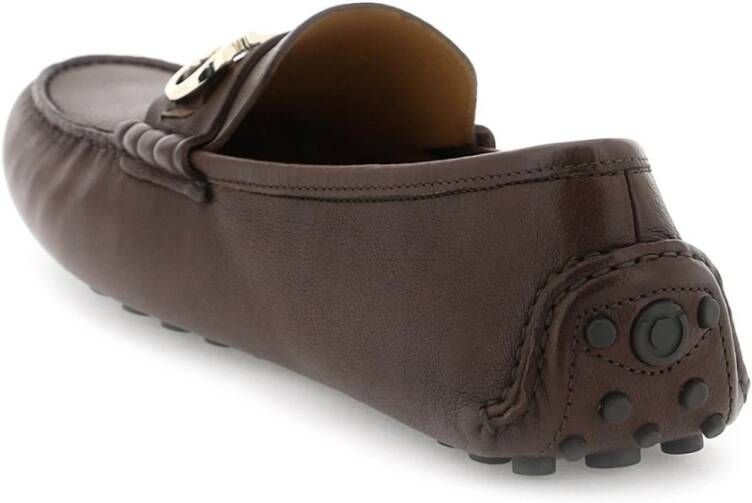 Salvatore Ferragamo Gancini Leren Loafers met Gouden Detail Brown Heren