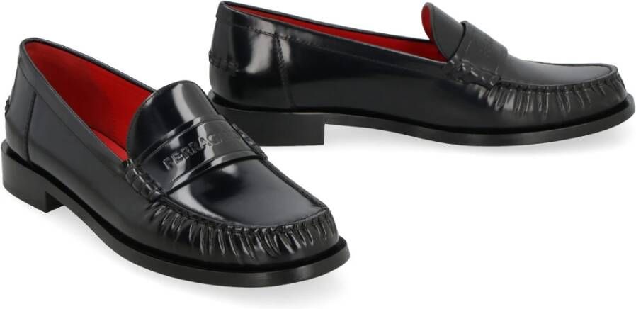 Salvatore Ferragamo Geborsteld leren loafers Black Dames