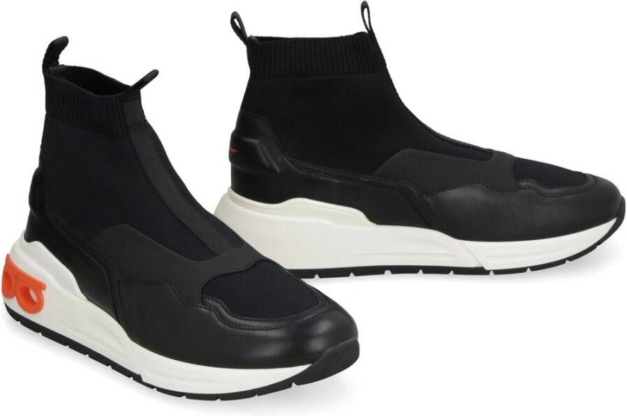 Salvatore Ferragamo Gebreide sneakers met leren inzetstukken Black Dames