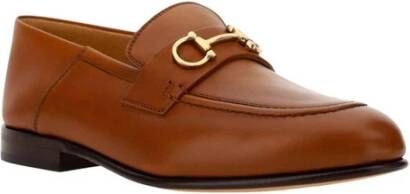 Salvatore Ferragamo Goudvergulde leren loafers met blokhak Brown Dames