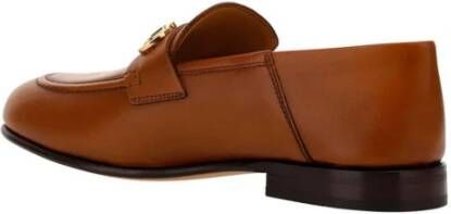 Salvatore Ferragamo Goudvergulde leren loafers met blokhak Brown Dames