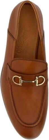 Salvatore Ferragamo Goudvergulde leren loafers met blokhak Brown Dames