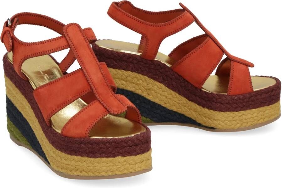 Salvatore Ferragamo Jute Wedge Espadrilles met Verstelbare Enkelband Orange Dames