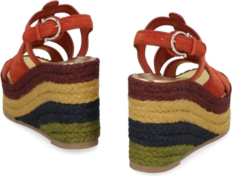 Salvatore Ferragamo Jute Wedge Espadrilles met Verstelbare Enkelband Orange Dames