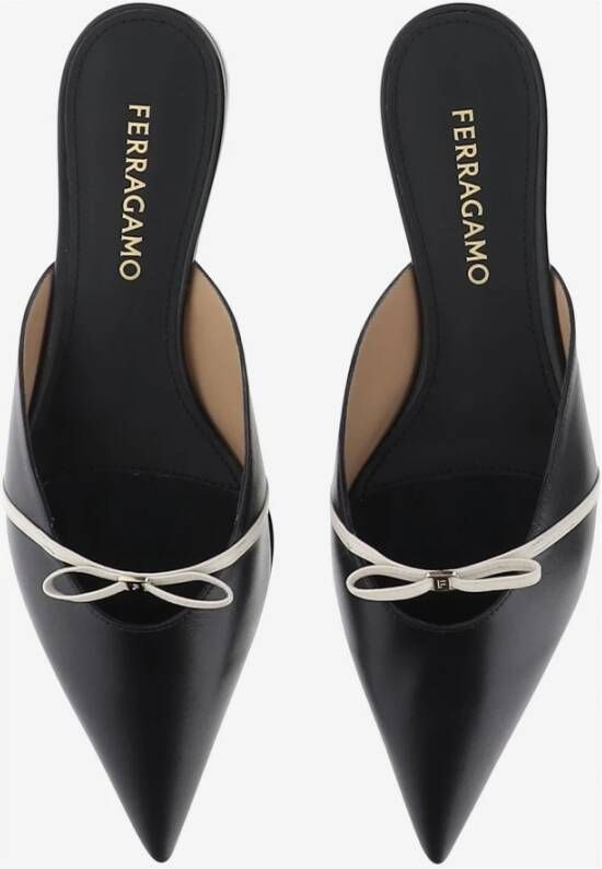 Salvatore Ferragamo Kidleren Boogmuilezels Zwart Wit Black Dames